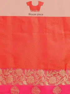 Silk Land Orange & Pink Ethnic Motifs Zari Jute Silk Banarasi Saree