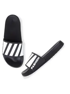 Pampy Angel Men Black & White Printed Rubber Sliders