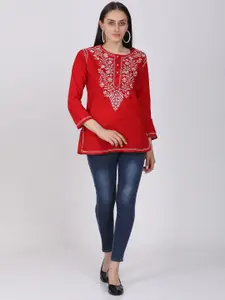 PARAMOUNT CHIKAN Women Embroidered Lucknowi Chikankari Cotton Kurti
