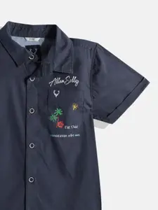Allen Solly Junior Boys Navy Blue Sport Back Printed Pure Cotton Casual Shirt