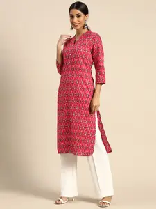 all about you Women Fuchsia & Green Printed Pure Cotton Kurta
