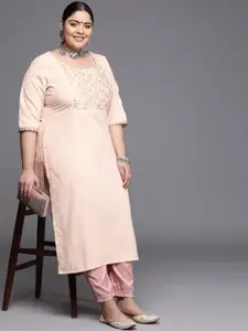 EXTRA LOVE BY LIBAS Plus Size Women Yoke Design Mirror Work Plus Size Kurta