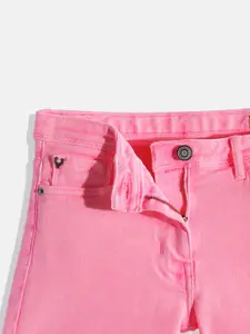 Allen Solly Junior Girls Pink Solid Regular Fit Mid-Rise Denim Shorts
