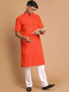 VASTRAMAY Men Orange Pure Cotton Kurta with Pyjamas