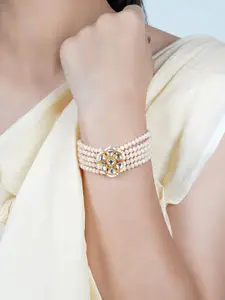 TEEJH Women Gold-Toned & Pink Brass Multistrand Bracelet