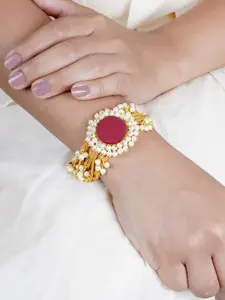 TEEJH Women Gold-Toned & Red Brass Multistrand Bracelet