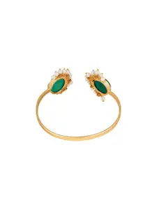 TEEJH Women Gold-Toned & Green Pearl Cuff Bracelet