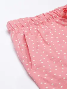 Enamor Women Pink & White Printed Cotton Lounge Shorts