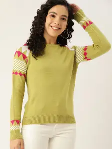 DressBerry Women Green & Magenta Solid Pullover