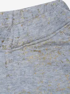 KiddoPanti Girls Grey Melange & Gold-coloured Shorts