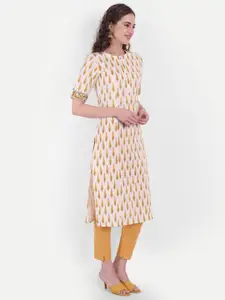 SUTI Woman Cream-Colour & Yellow Floral Printed Pure Cotton Straight Kurti