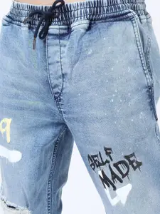 KETCH Men Blue Jogger Highly Distressed Heavy Fade Printed Stretchable Jeans