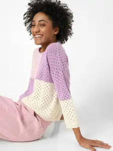 ONLY Women Lavender & White Pullover