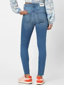 ONLY Women Blue Skinny Fit High-Rise Slash Knee Light Fade Jeans