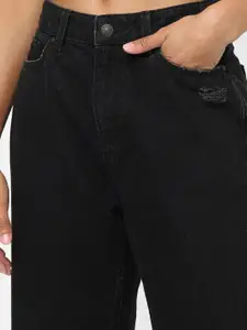 ONLY Women Black Straight Fit High-Rise Mildly Distressed Jeans