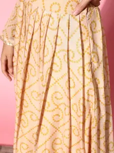Inddus Bright Yellow Printed Semi-stitched Lehenga Choli With Dupatta