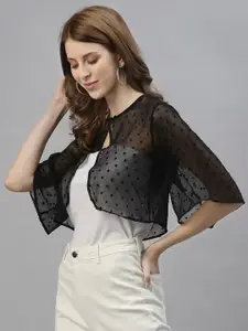 Style Quotient Women Black Self Design Polyester Shrug