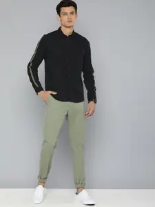 Flying Machine Men Black Side Stripes Slim Fit Pure Cotton Casual Shirt