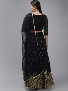DIVASTRI Navy Blue & Gold-Toned Embroidered Zardozi Ready to Wear Lehenga & Unstitched Blouse With Dupatta