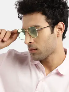 Carlton London Men Green Lens & Gold-Toned Square Sunglasses with UV Protected Lens