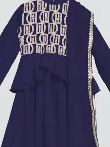 Ethnovog Girls Blue  Gold-Toned Embroidered Made to Measure Lehenga  Blouse With Dupatta