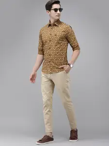 U.S. Polo Assn. U S Polo Assn Men Brown And White Slim Fit Floral Printed Pure Cotton Casual Shirt