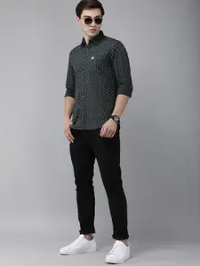 U.S. Polo Assn. Denim Co. U S Polo Assn Denim Co Men Black & Green Slim Fit Printed Pure Cotton Casual Shirt