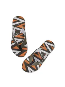 Brauch Women Olive Green & Peach-Coloured Printed Thong Flip-Flops