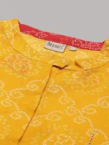Neerus Women Mustard Yellow Bandhani Printed Pathani Kurta