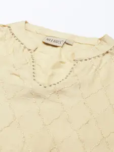 Neerus Women Yellow Solid  Mandarin Collar Thread Work Kurta