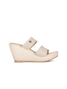 Bata Beige Printed Wedge Heels