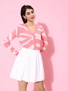 DressBerry Women Pink Striped Cute Cardigan Sweater