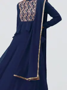 Ethnovog Blue  Gold-Toned Embroidered Made to Measure Lehenga  Blouse With Dupatta