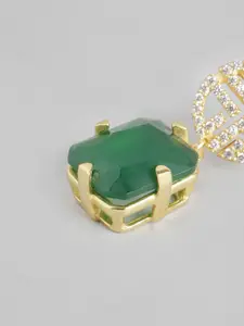 Carlton London Green Gold-Plated CZ Studded Square Drop Earrings