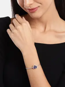Carlton London Women Silver-Toned & Navy Blue Rhodium-Plated Cubic Zirconia Cuff Bracelet
