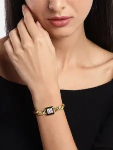 Carlton London Women Black Gold-Plated Cubic Zirconia Enamelled Link Bracelet