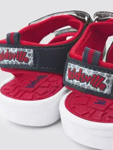 Kids Ville Boys Black & Red Printed Sports Sandals