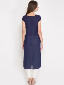 Vishudh Women Navy Printed Straight Kurta