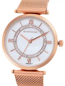 GIORDANO Women White Mother of Pearl Dial & Rose Gold Toned Bracelet Style Straps Analogue Watch