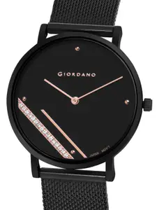 GIORDANO Women Black Dial & Black Bracelet Style Straps Analogue Watch GD-60011-33