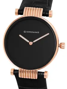 GIORDANO Women Black Dial & Black Leather Textured Straps Analogue Watch