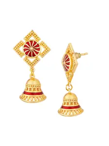 Voylla Red Gold-Plated Geometric Jhumkas Earrings