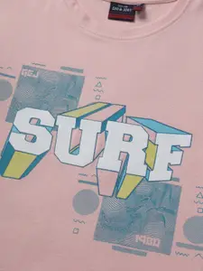 Gini and Jony Boys Peach-Coloured Typography Printed T-shirt