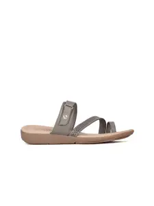 Bata Women Brown & Grey Textured One Toe Flats