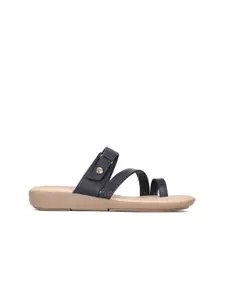 Bata Women Blue Solid One Toe Flats with Buckles