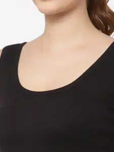 Floret Black Solid Cotton Camisoles