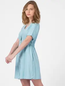 ONLY Blue Solid Shirt Dress