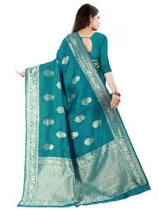 VAIRAGEE Teal & Silver Ethnic Motifs Banarasi Silk Blend Saree