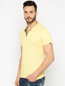 Status Quo Men Yellow Solid Slim Fit Polo Collar T-shirt