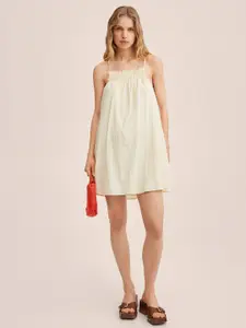 MANGO Cream-Coloured Solid Cotton A-Line Dress